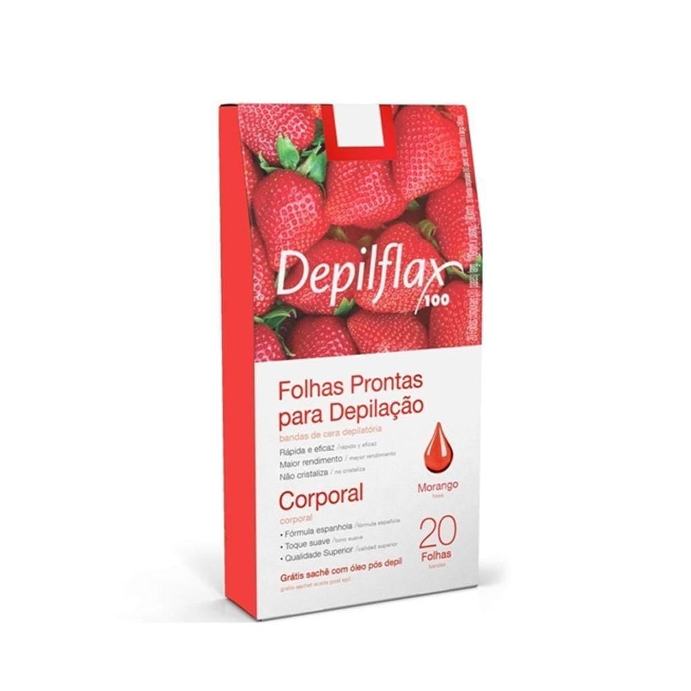 Folhas Prontas Para Depilação Corporal Pernas Depilflax Morango 20un