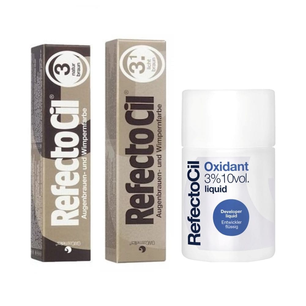 Kit Refectocil Tintura Sobrancelha Castanho Natural 3.0 + Castanho Claro 3.1 + Oxidante