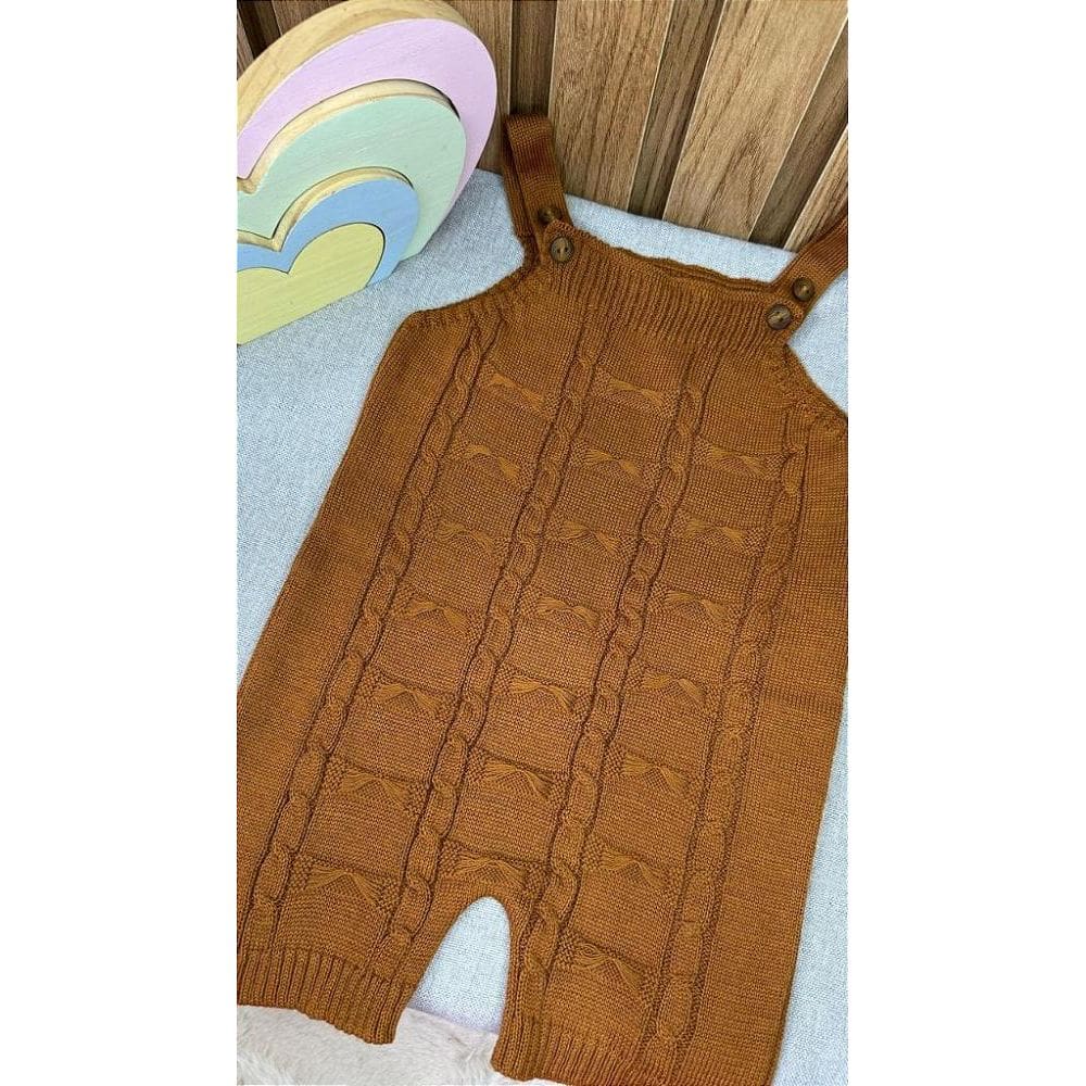 Jardineira Romper Trabalhado Caramelo Frontal