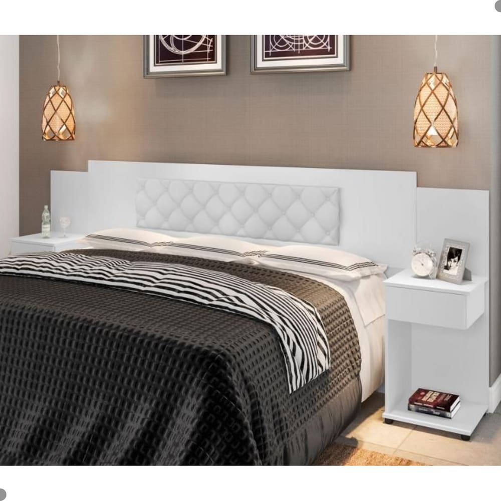 Cabeceira Box Bruna Branco com Capitonê Branco