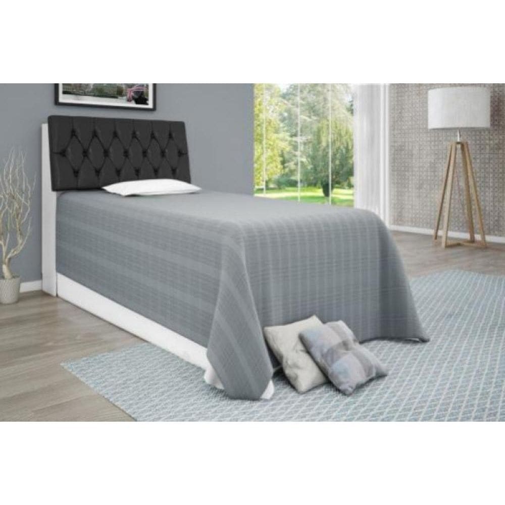 Cabeceira Box Solteiro Isis Branco com Capitonê Preto