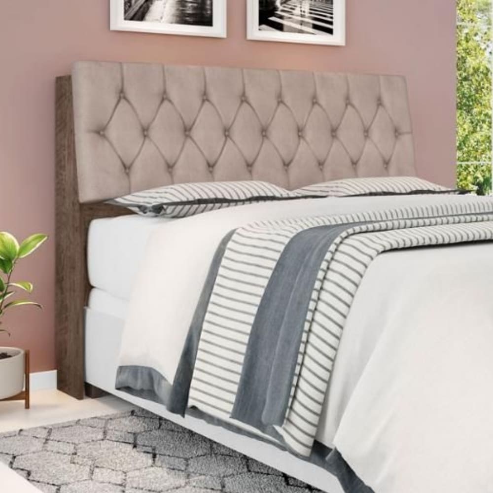 Cabeceira Box Queen Isis Chocolate com Capitonê Bege