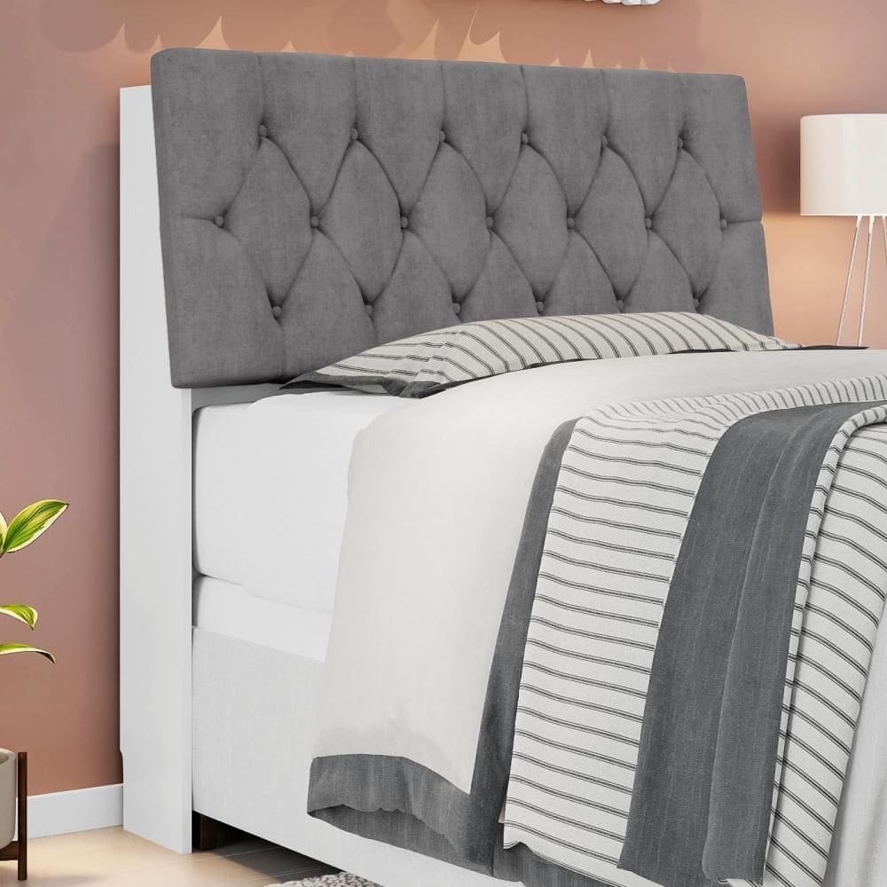 Cabeceira Casal Capitonê Branco Cinza