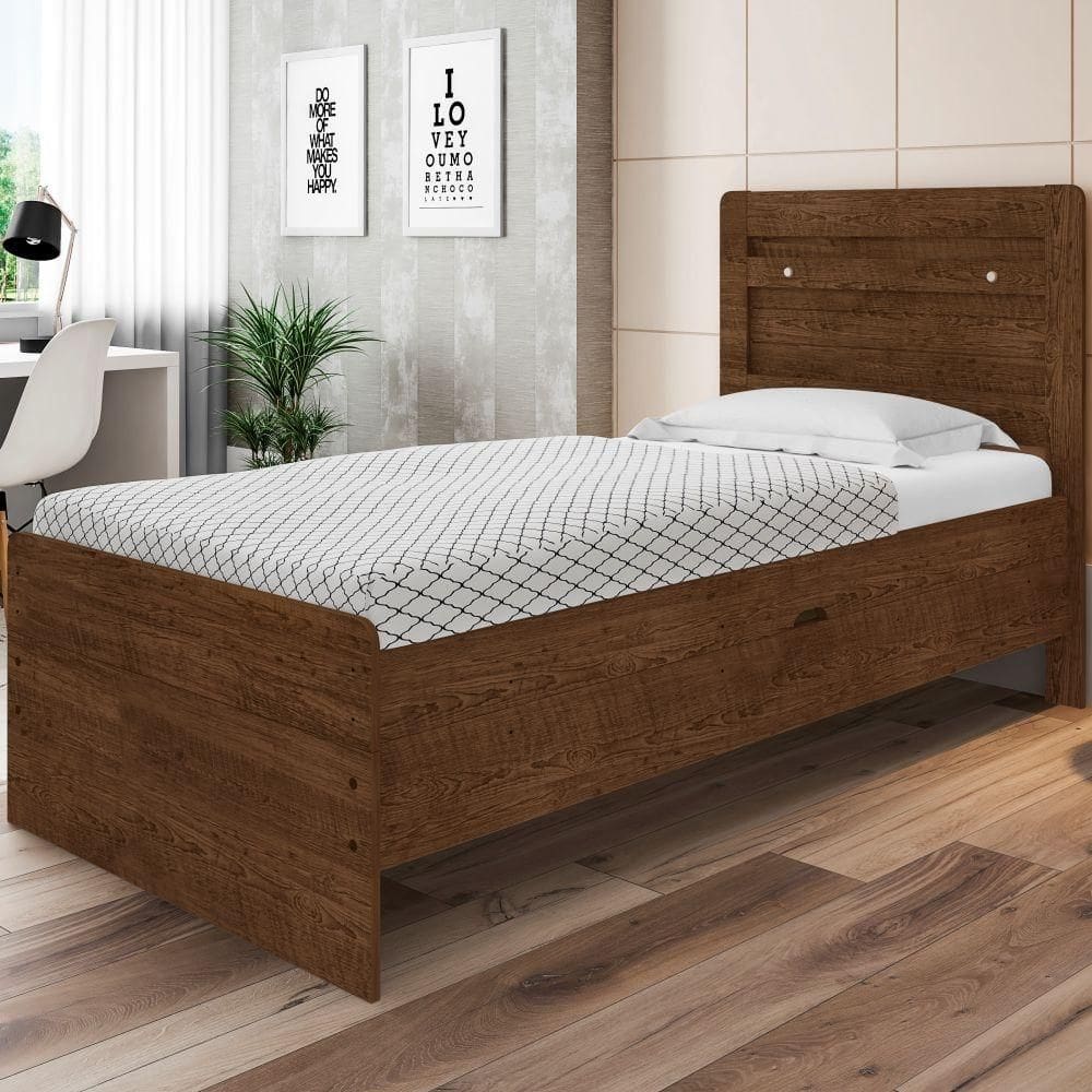 Cama Solteiro com Cabeceira e Baú Ivana Malbec