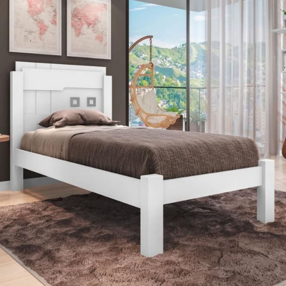 Cama Solteiro com Cabeceira Letícia Branco
