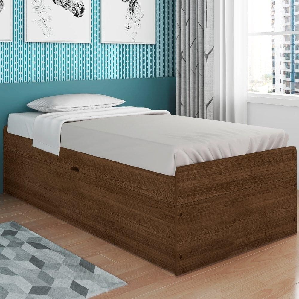 Cama Solteiro Baú Cinthya Malbec com Colchão