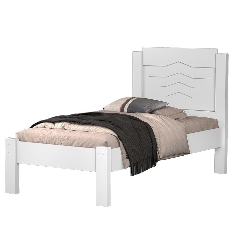 Cama Solteiro com Cabeceira Jade Branco