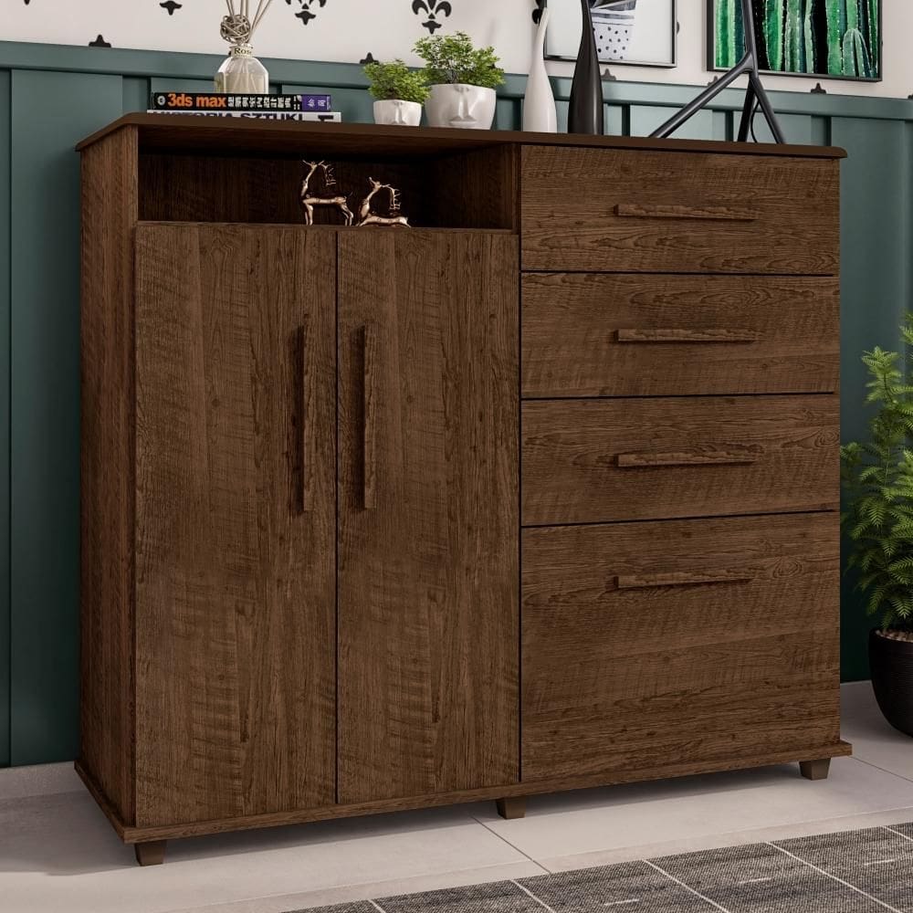 Cômoda com 4 Gavetas 2 Portas Nugel Malbec