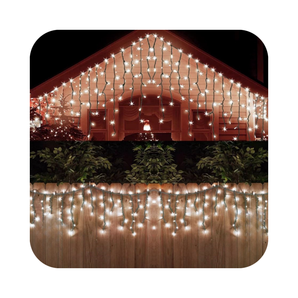 Cascata 400 Led Fixo Prova D`água Bivolt Branco Frio Fio Verde 10m Uso Externo Natal