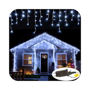 Cascata 400 Led 8 Funções Prova D`água Branco Frio 31v Bivolt Fio Branco 10m Uso Externo Natal