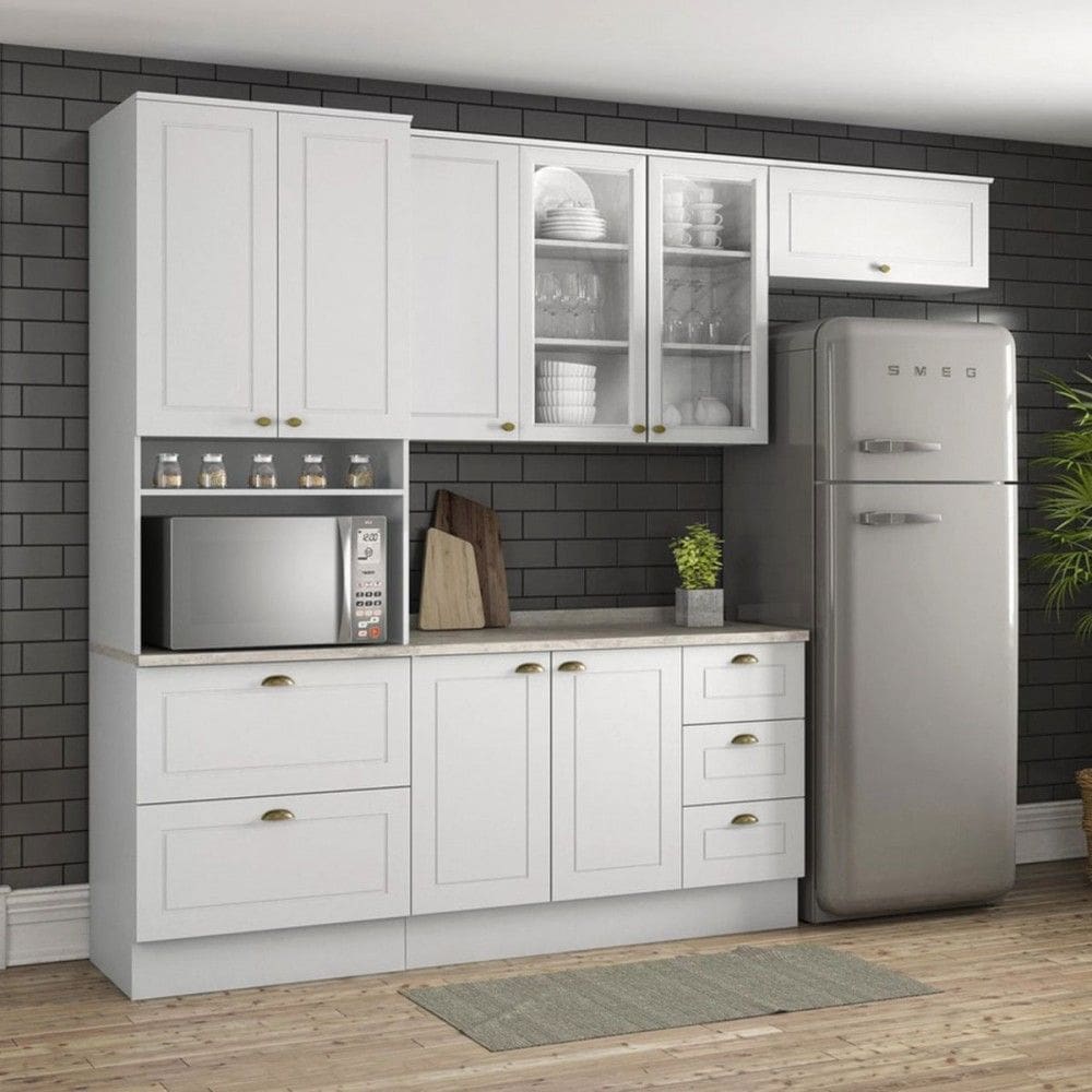 Cozinha Completa Americana 8 Portas 5 Gavetas 100% Mdf Branco - Henn