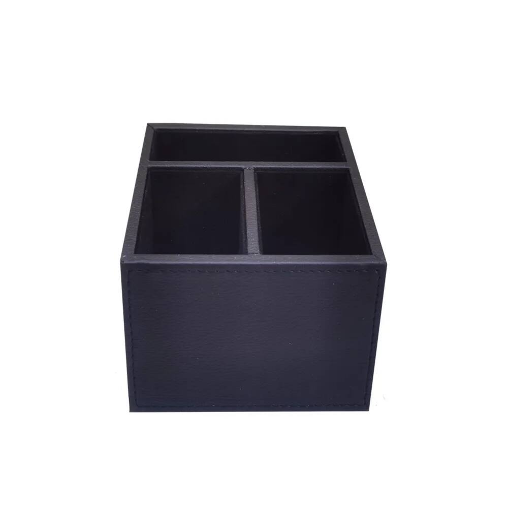 Porta Controle Remoto Couro Sintético Preto 3 Divisorias - TH0079