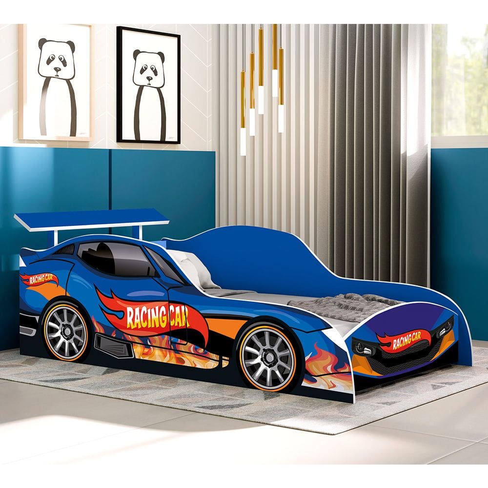 Cama de Solteiro Carros Menino Azul Rida - Azul / Racing Car