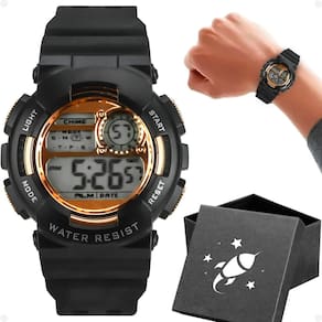 Relógio Digital Masculino Infantil Pulseira Silicone Ajustável + Caixa Tema Foguete - Orizom Kids