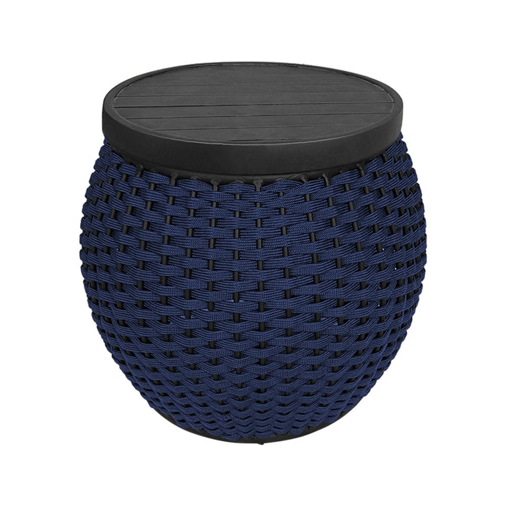 Puff Barril Tampo Aluminio Corda Náutica Azul Marinho