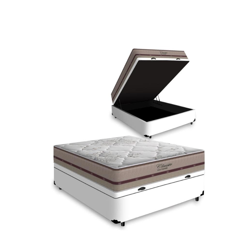 Cama Box Com Baú Viúva + Colchão De Molas Ensacadas - Anjos - Classic - 128x188x62cm