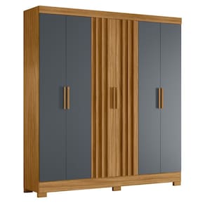 Guarda Roupa 6 Portas Fresado Mumbai Marrom Cinza