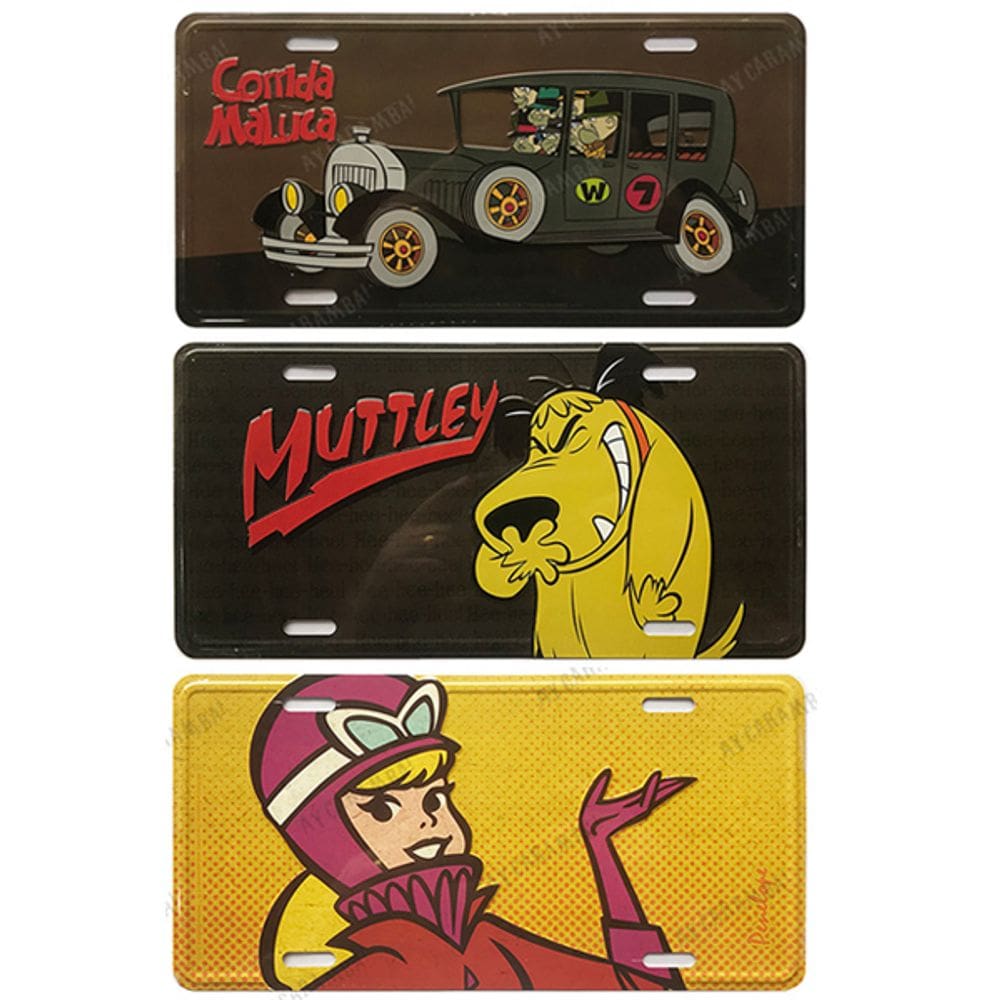 Corrida Maluca Kit com 3 Placas - Muttley, Penélope Charmosa e Quadrilha de Morte
