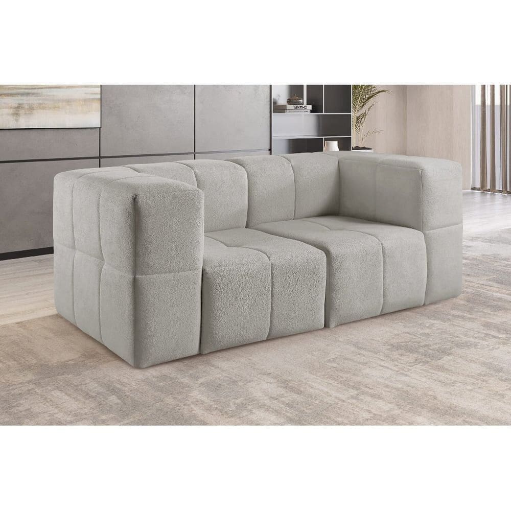 Sofá Box Assentos Fixos 2 Lugares Bouclé Cinza