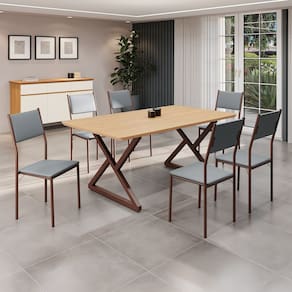 Conjunto Sala de Jantar Mesa 160x90cm Base Império Tampo Mdf Florença Grafite/Marrom
