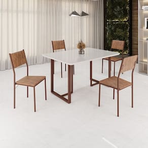 Conjunto Sala de Jantar Mesa 120x90cm Base Lunna Tampo Mdf Laca com Vidro Florença Marrom