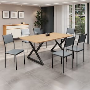 Conjunto Sala de Jantar Mesa 160x90cm Base Império Tampo Mdf Florença Grafite/Preto
