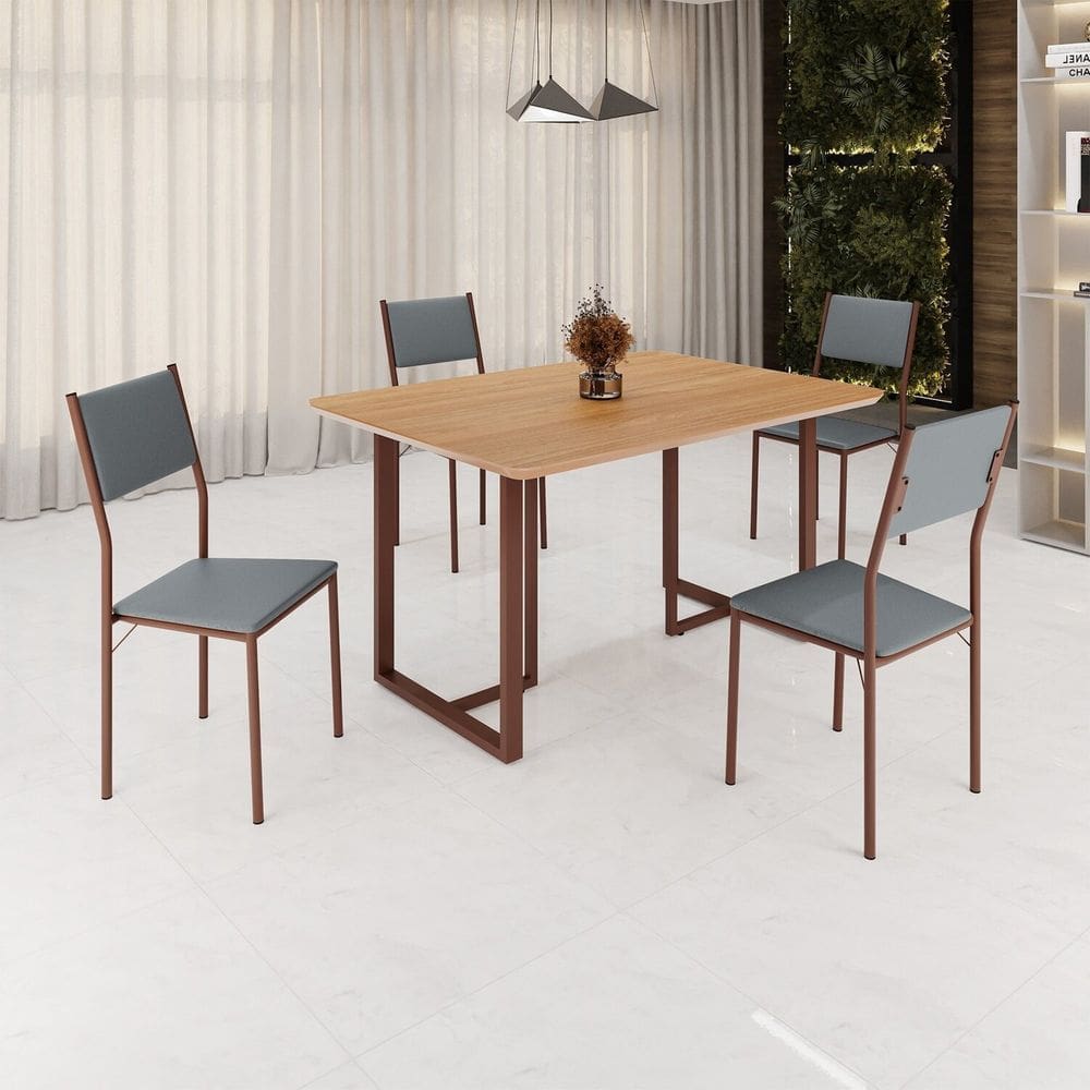 Conjunto Sala de Jantar Mesa 120x90cm Base Lunna Tampo Mdf Florença Grafite/Marrom