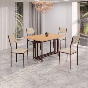 Conjunto Sala de Jantar Mesa 120cm X 90cm Base Pérola Tampo Mdf Florença Creme / Marrom