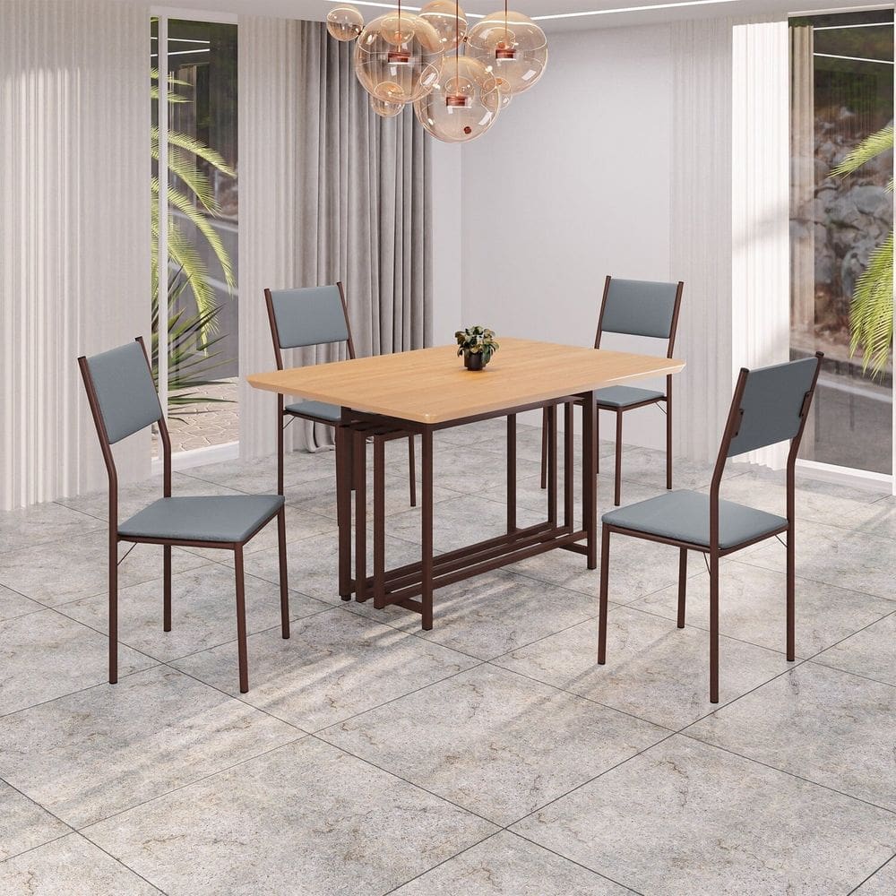 Conjunto Sala de Jantar Mesa 120cm X 90cm Base Pérola Tampo Mdf Florença Grafite / Marrom