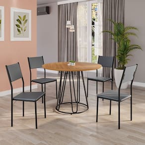 Conjunto Sala de Jantar Mesa Redonda 100cm Base Omega Tampo Mdf Florença Grafite / Preto