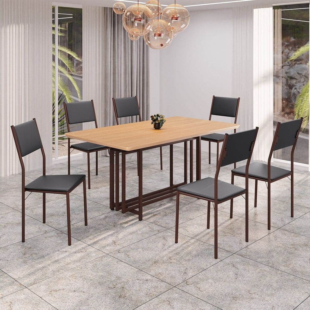 Conjunto Sala de Jantar Mesa 160x90cm Base Pérola Tampo Mdf Florença Preto / Marrom