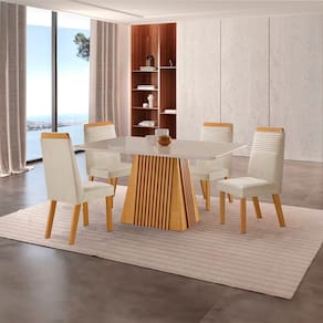 Conjunto de Jantar Mesa Áustria 120cmx80cm Tampo Mdf/vidro com 4 Cadeiras Catar Yescasa Castanho Cinamomo/Creme/Off White