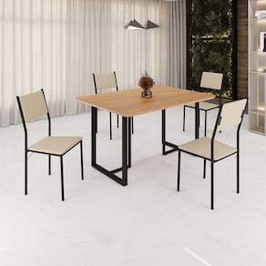 Conjunto Sala de Jantar Mesa 120x90cm Base Lunna Tampo Mdf Florença Creme/Preto