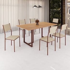 Conjunto Sala de Jantar Mesa 160x90cm Base Lunna Tampo Mdf Florença Creme/Marrom