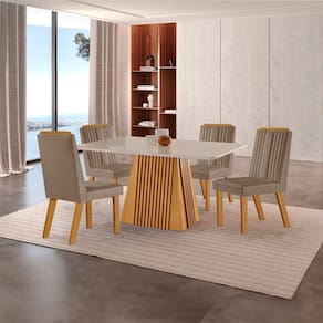 Conjunto de Jantar Mesa Áustria 120cm X 80cm Tampo Mdf/vidro com 4 Cadeiras Florença Yescasa Castanho Cinamomo / Capuccino / Off White
