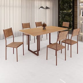 Conjunto Sala de Jantar Mesa 160x90cm Base Lunna Tampo Mdf Florença Marrom
