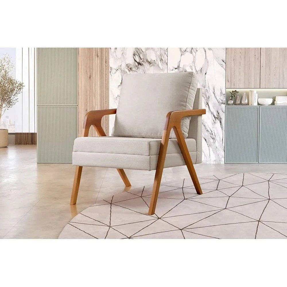 Kit 2 Poltronas Mona Braço de Madeira Decorativa Nude