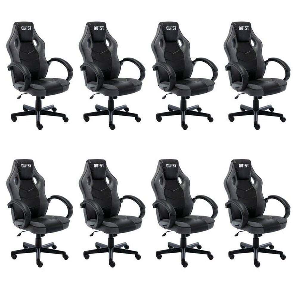 Kit 8 Cadeiras Gamer Giratória Regulavel Quest Preto/Cinza