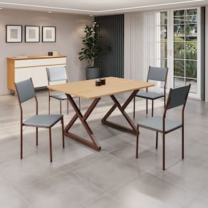 Conjunto Sala de Jantar Mesa 120x90cm Base Império Tampo Mdf Florença Grafite/Marrom