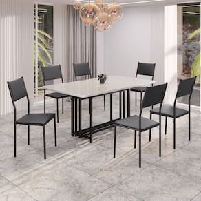 Conjunto Sala de Jantar Mesa 160x90cm Base Pérola Tampo Mdf Laca com Vidro Florença Preto