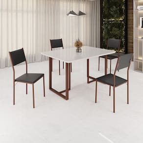 Conjunto Sala de Jantar Mesa 120x90cm Base Lunna Tampo Mdf Laca com Vidro Florença Preto/Marrom