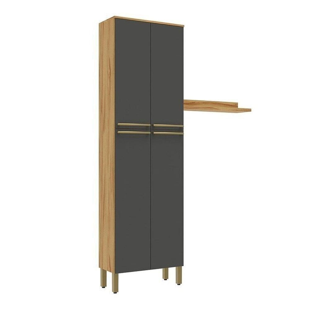 Conjunto de Armário Multiuso com 2 Peças 100% Mdf Itália Espresso Móveis Amêndoa/Cinza