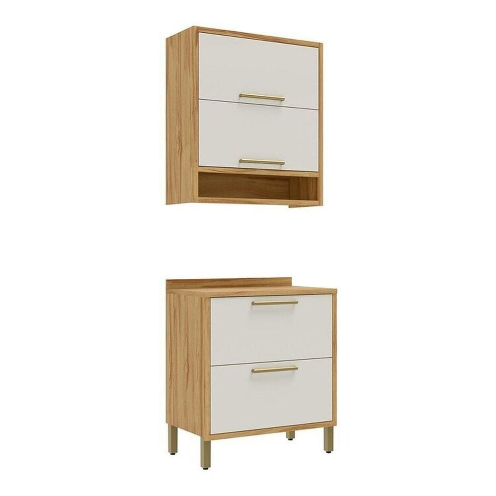 Conjunto para Lavanderia com 2 Peças 100% Mdf Vicenza Espresso Móveis Amêndoa/Off White