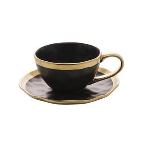 Xícara Para Chá Com Pires Em Porcelana Dubai 200ml Wolff Preto e Dourado