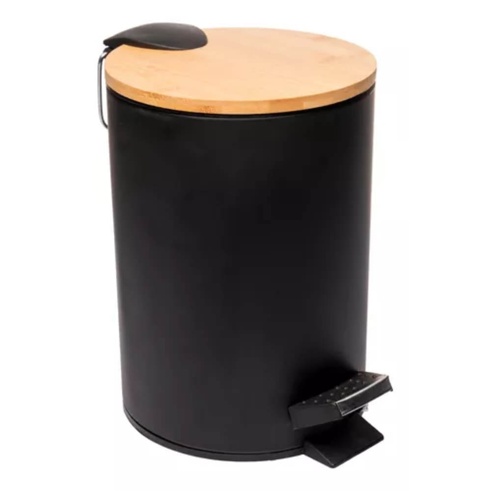 Lixeira Para Banheiro Lavabo Tampa de Bambu Cesto de Lixo 5L