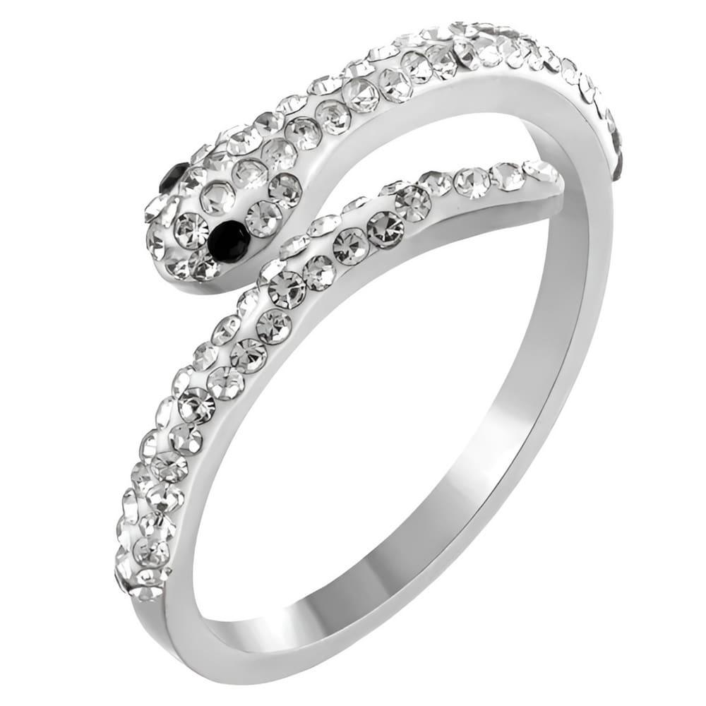 Anel Feminino Cobra Ebony Cravejado Zircônia Aço Inoxidável