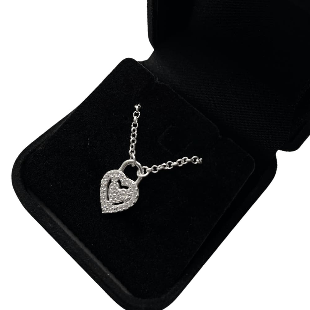 Colar Feminino Coração Cadeado Wendy Cravejado Em Prata 925