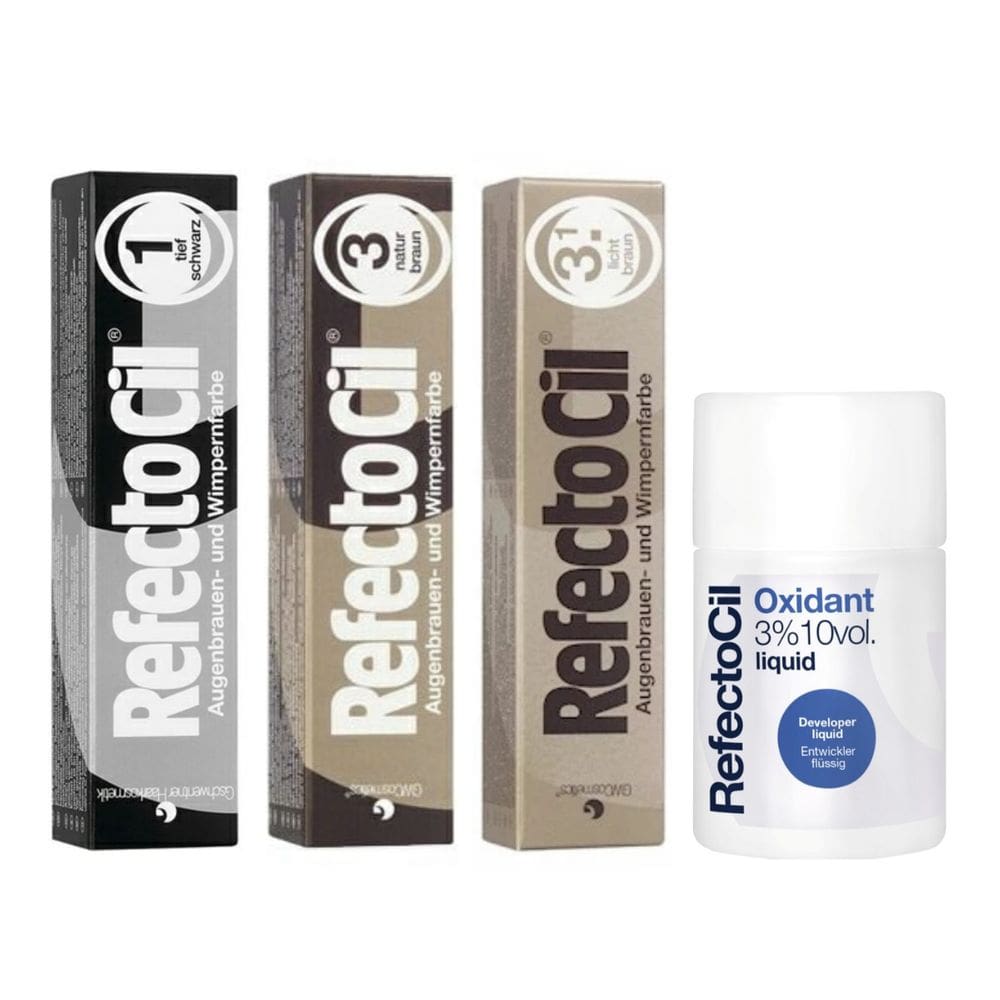 Kit 3 Tinturas Refectocil Castanho Natural + Castanho Claro + Preto + Oxidante
