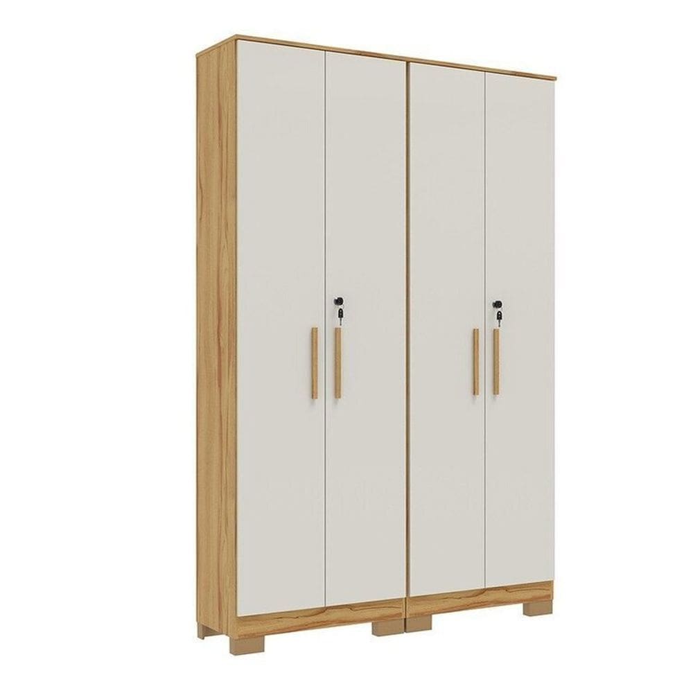 Conjunto de Armário Multiuso 2 Peças 100% Mdf Prisma Espresso Móveis Amêndoa/Off White