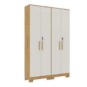 Conjunto de Armário Multiuso 2 Peças 100% Mdf Prisma Espresso Móveis Amêndoa/Off White
